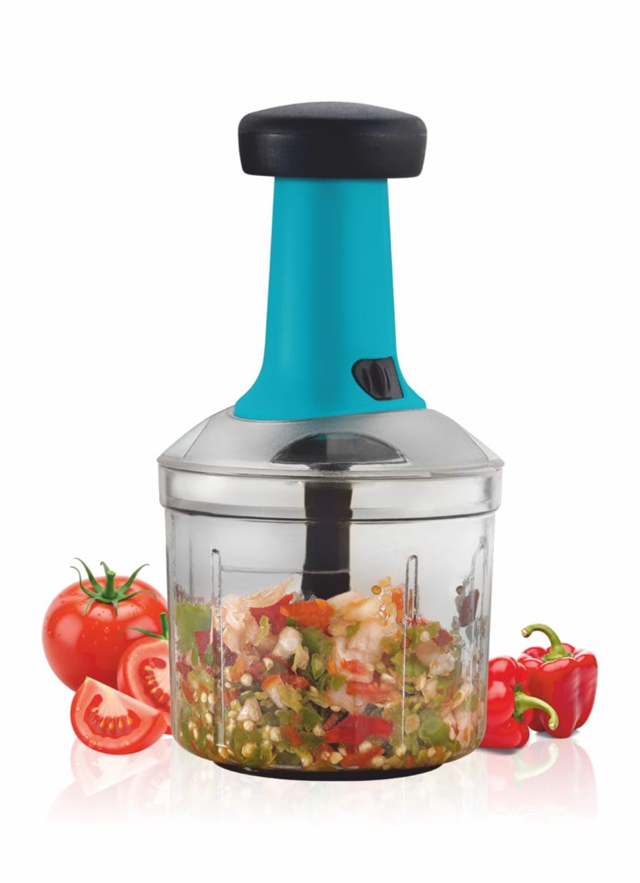 Vegetable Chopper for Kitchen | Hand Chopper for Kitchen use Veg Cutter | Push Chopper 1000ml Capacity | 5 Sharp Stainlee Steel Blades (Teal)-picture-28