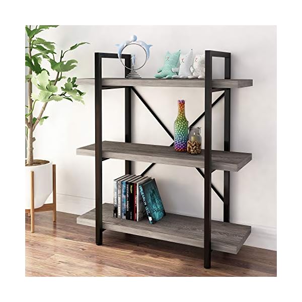 45MinST Vintage Industrial Style Bookcase/Metal and Wood Bookshelf Furniture for Collection，Grey Oak 3/4/5 Tier - Image 7