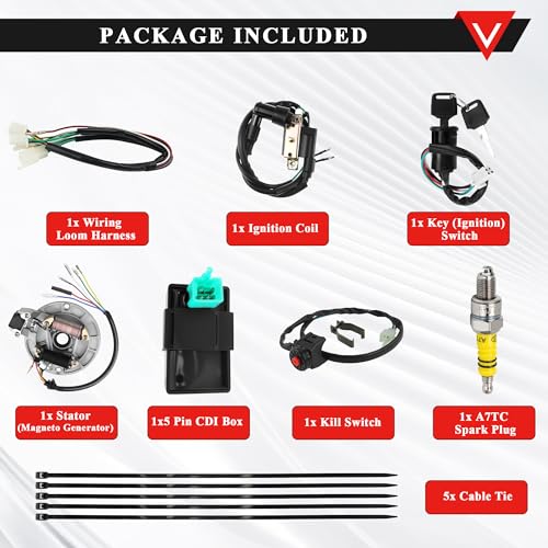 Image of PRO BAT Lifan Complete Kick Starter Engine Wiring Harness Loom with A7TJC Spark Plug Coil Magneto for 70cc 110cc 125cc 140cc 150cc Pit Dirt Trail Pro Bike X50 CRF50 Yellow