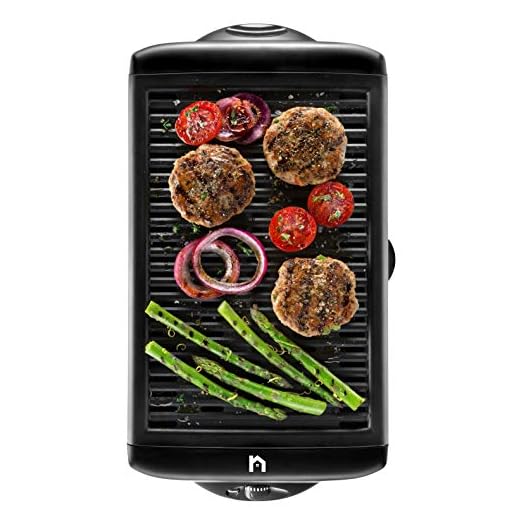 New House Kitchen Electric Smokeless Indoor Grill, Large Non-Stick Cooking Surface, Temperature Control for Smoke-Free BBQing, Dishwasher Safe Removable Water Tray, Portable Kitchen Griddle, Black