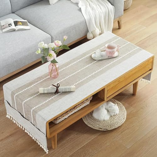 Nappe Coton et Lin avec Poche Latérale de Rangement Nappe Rectangulaire Anti Tache Nappe Table...
