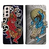 AnglersLife 手帳型 Galaxy ギャラクシー スマホケース マグネット付 カード収納 【彫姫】風神雷神 和彫りデザイン Galaxy A32 5G SCG08