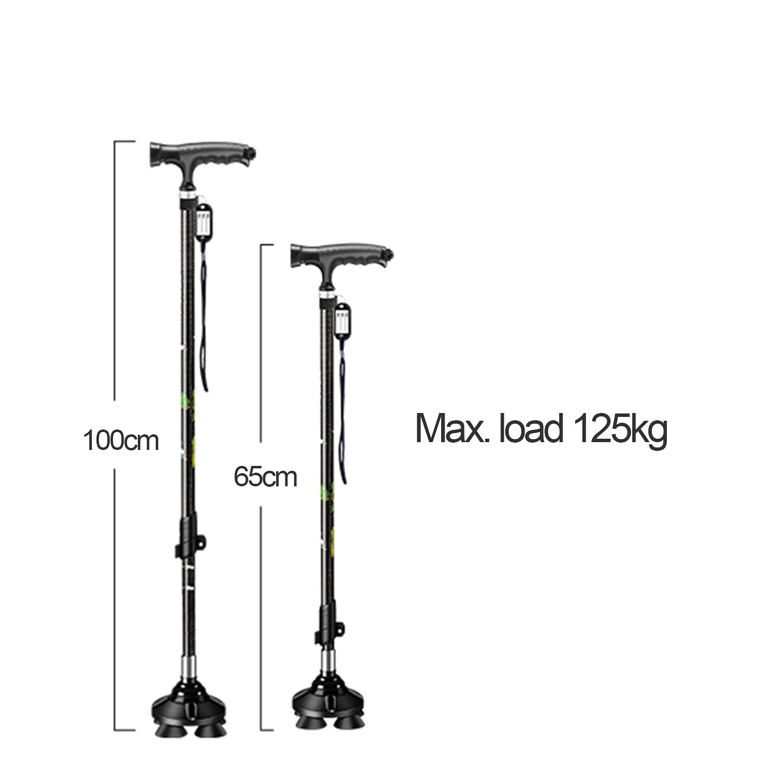 Bastón de bastón con luz LED, Bastones para la Altura Ajustable Plegable, Aluminio Lightweightnon Slip Unisex, Flexible y Durable Ayuda para Caminar, Canes para Base Quad No Slip