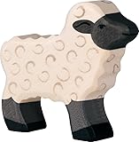 HOLZTIGER 80603 Cordero cabeza negra de madera, juguete de madera de arce, colores a base de agua, promueve la imaginación y la creatividad, fabricado en Europa, 7 cm x 2 cm x 7 cm, a partir de 3 años
