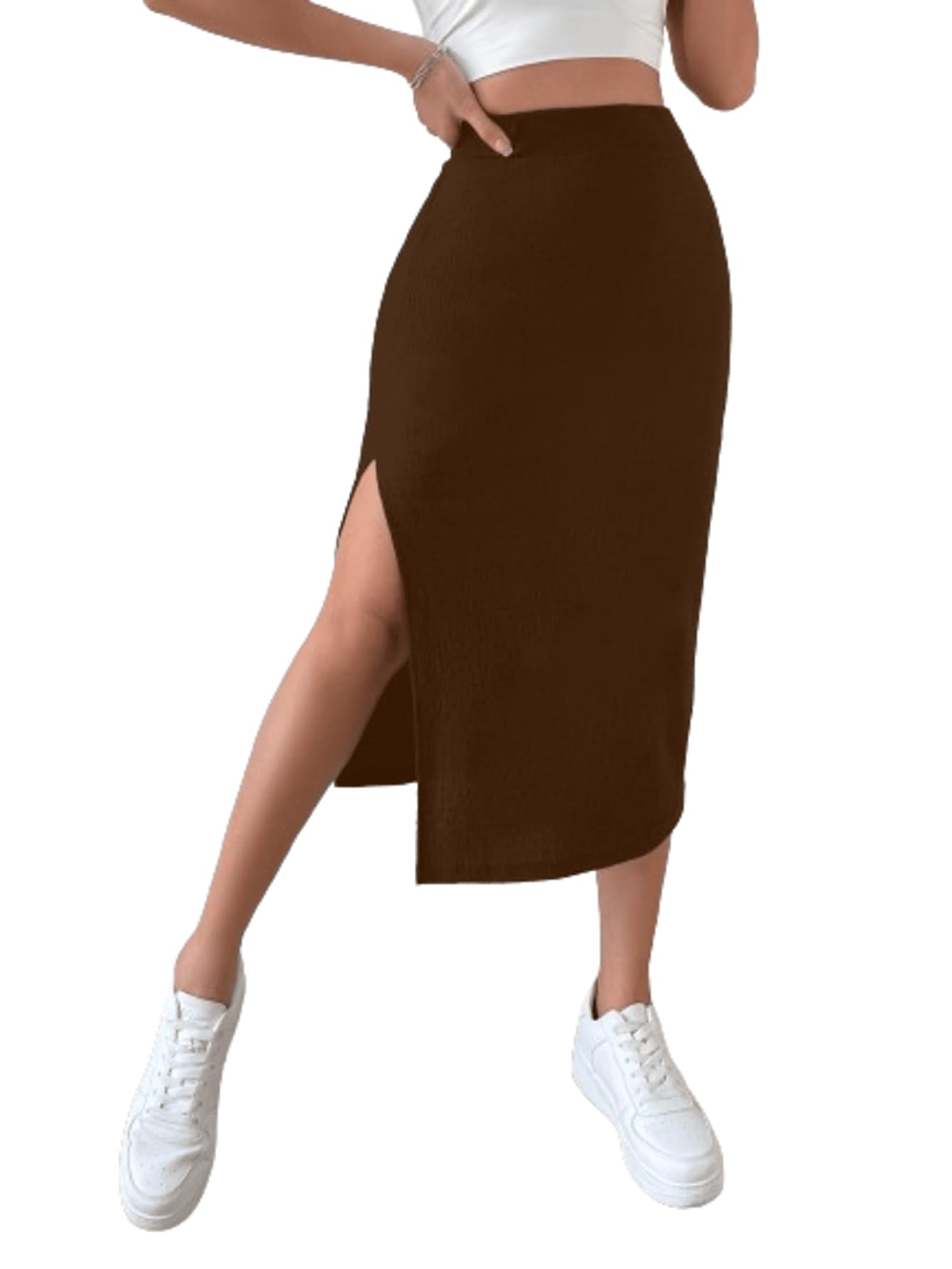 aahwan Girl's Polycotton Midi High Waist Split Thigh Skirt-picture-23