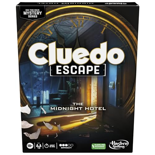 Hasbro Gaming Cluedo Escape: The Midnight Hotel, Escape Room - Juego de mesa familiar para 1-6 jugadores, juegos de detectives para niños y niñas, juguete divertido