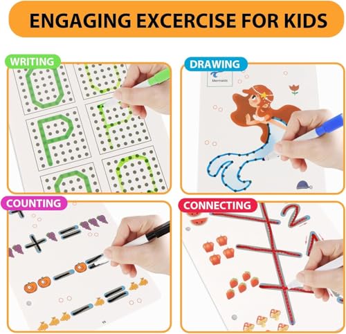 Image of SUPER TOY 64 Pages Magic Grooved Writing Practice for Kids Tracing Book Reusable Copybook for Kids Ages 3-5 Drawing, Writing Lines Shapes Montessori Kit for Children