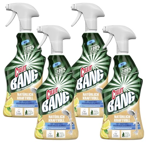 Cillit Bang Natürlicher Kraftreiniger Bad – Gegen Kalk & Schmutz – Inhaltsstoffe zu 100% natürlichen Ursprungs – 1 x 750 ml Badreiniger (Packung mit 4)