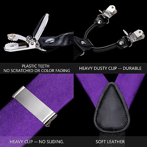 Image of YOHOWA Men Suspenders 6 Clips Strength Adjustable Y Braces Pre-Tied Bow Tie Set Formal Wedding Party