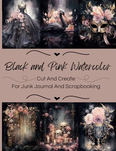 Vintage scrapbook paper: Beautiful Design in black and pink for junk journal, Paper for creating book, Planner image 2