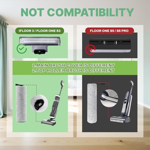 VacusMatrix iFloor 3/Floor One S3 Roller Brush Replacement Fit for Tineco,3 Brush Rollers and 3 HEPA Filters for Cordless Wet Dry Vacuum Cleaner, Vacuum Mop Replacement Parts Accessories - 2