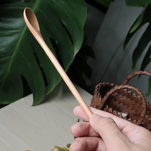 Miniatura 3 de Meiyahome - Cuchara larga de madera con mango redondo de 8 pulgadas, cuchara de café de mango largo, hecha a mano, material de madera Schima superba