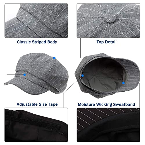 Comhats Spring Summer Newsboy Hats For Women Fashion Cotton Cabbie Cloche Cancer Caps Beret Ladies Beige Striped Medium #TOP3