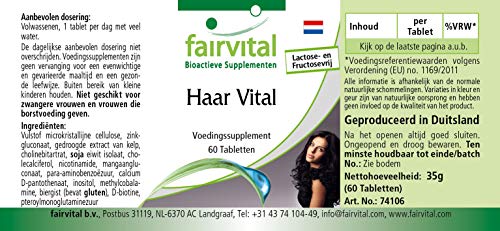 Fairvital | Haar Vitamine Tabletten - Haar Vital - HOCHDOSIERT - 60 Tabletten - mit Vitamin B-12, Biotin, Zink, Spurenelementen, Bierhefe und Sojaprotein