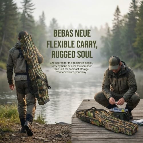 Bolsa de pesca, estuche de pesca de 150 cm, 3 compartimentos, impermeable, plegable, estuche para cañas, herramientas pescar con correa de transporte para cañas, sacadera, accesorios (Marrón claro)