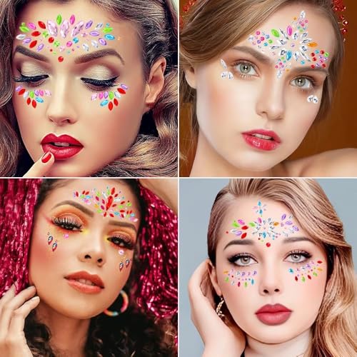 Image of Face Gems Rhinestone Face Decoration Jewelry Stickers, Mermaid's Tears Makeup Stickers | Temporary Crystal Face Jewels for Festivals, Parties, and Raves (1-Set) Multicolor (C5)