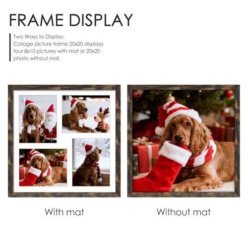 Image of DUENPY 20x20 Collage Picture Frame 8x10 Picture Frame Collage Displays Four 8x10 inch Photos Available Horizontal Wall Mounting Display and Vertical Brown