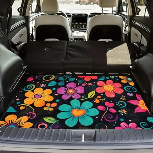 Universal Car Trunk Mat 29 x 39 Multicolor Floral All Weather Trunk Protection Cargo Liner Durable Cargo Mat Rear Trunk Liner Stylish Vehicle Interior Accessories Suitable for Most Car Models