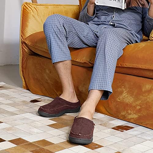 Zigzagger Men's Slip On Moccasin Slippers, Indoor/Outdoor Warm Fuzzy Comfy House Shoes, Fluffy Wide Loafer Slippers,Coffee, 9-10 D(M) US — view 2