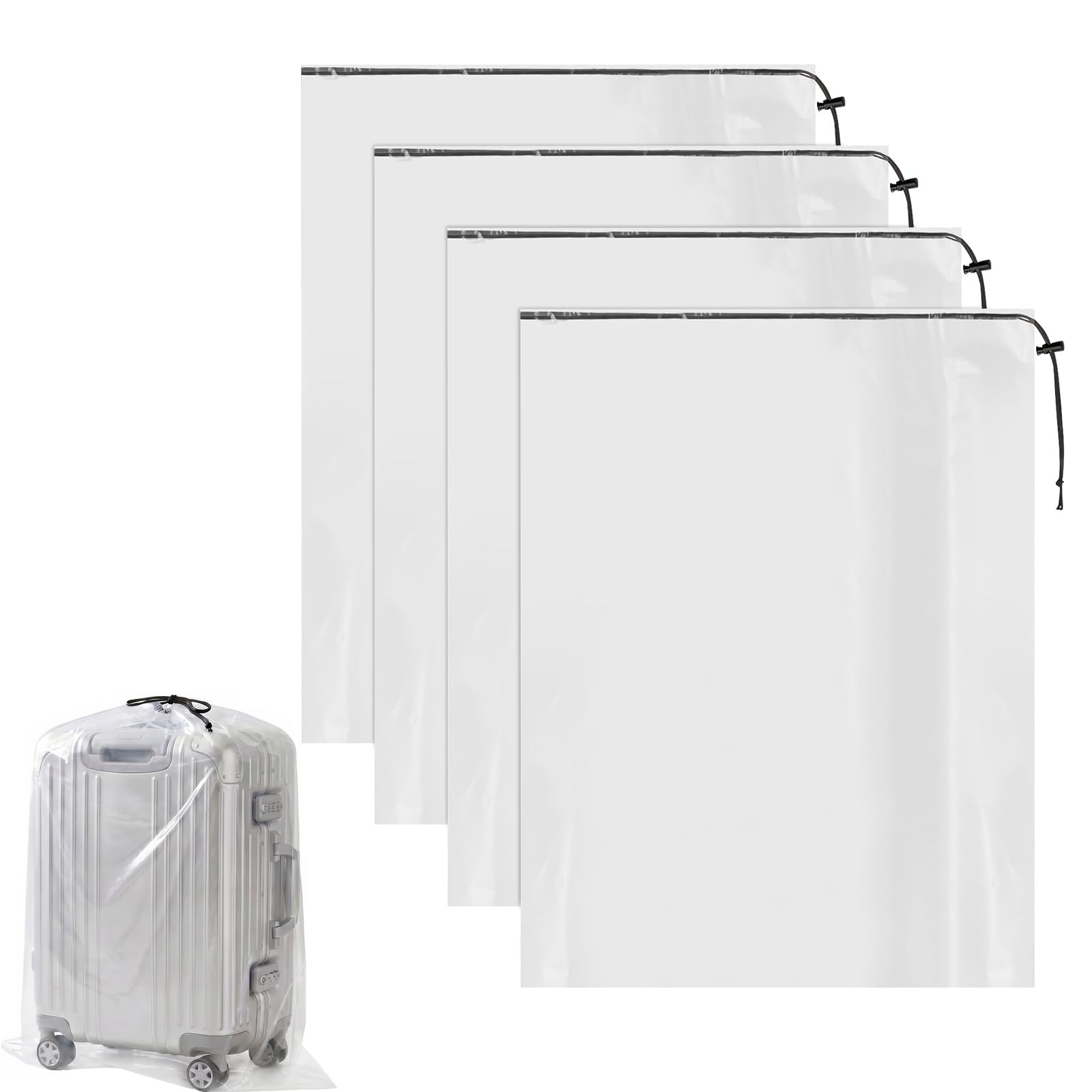 4Pcs Clear Drawstring Plastic Bags Dustproof Clear Luggage Storage Bags Reusable Plastic Suitcase Storage Covers for Travel Cases Suitcase Garage Organizer Quilts Blanket Plush Toy(S 120x150cm)