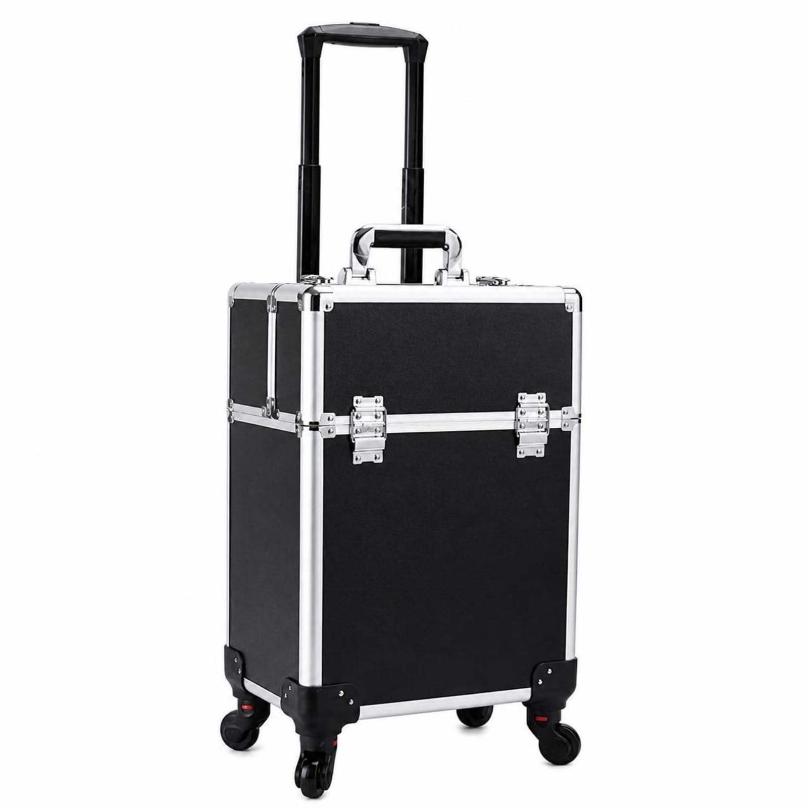 Mallette Maquillage à Roulettes Professionnel Valise Maquillage Résistant pour Chocs Mallette Cosmétique pour Maquilleurs, Esthéticiennes, Silver Black