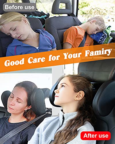 Image of JZCreater Car Headrest Pillow, Car Seat Headset Pillow Support with Card Slot, Car Seat Back Hanger Hook, 360Adjustable U Shaped Car Sleeping Pillow for Kids Adults(Beige)