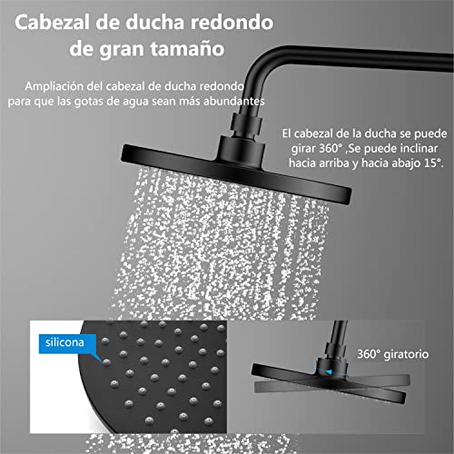 Miniatura 4 de Columna Ducha Negra Monomando, Yoozena Duchas De Baño Columna Con Lluvia, Columna Ducha Con Grifo, Alcachofa Con Manguera