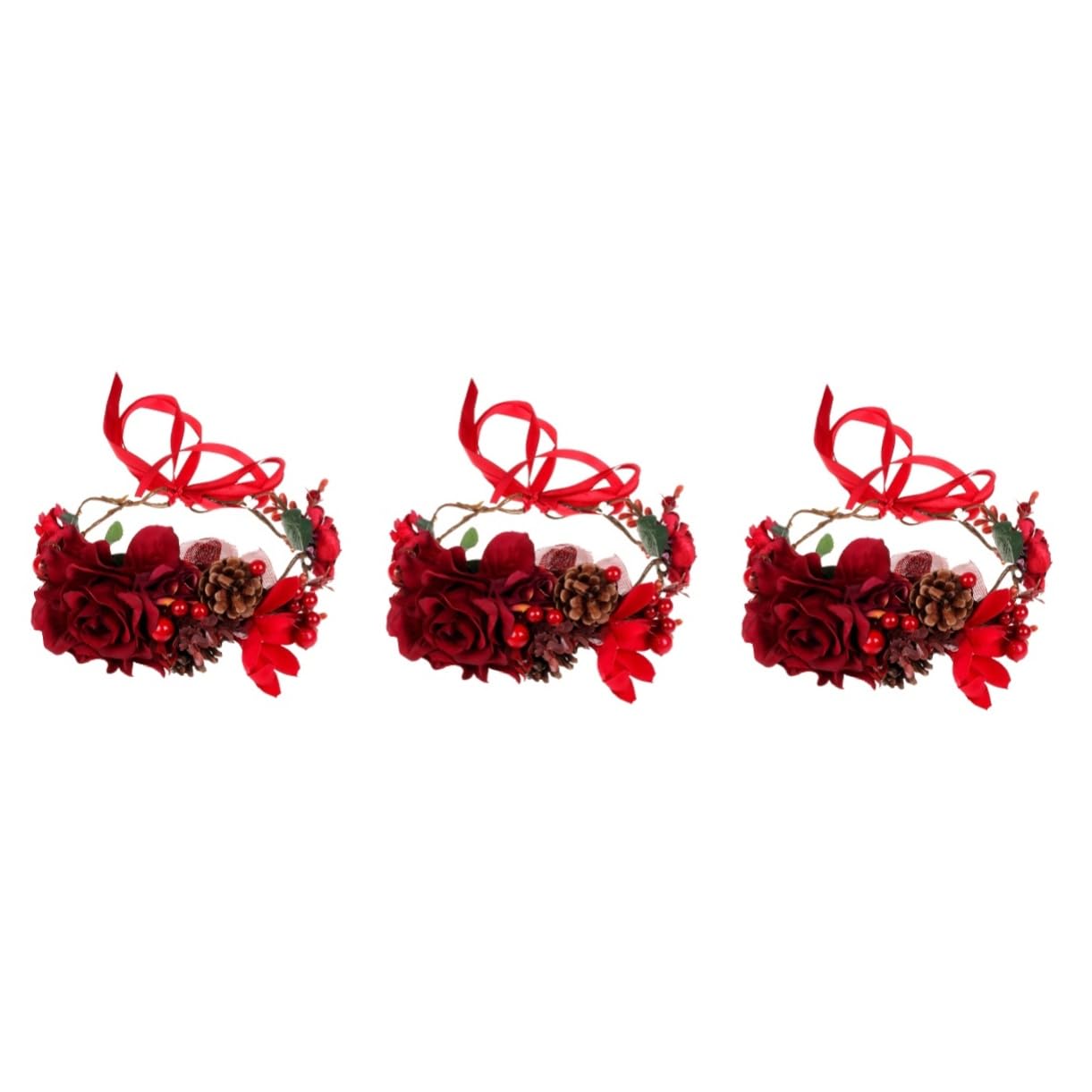 3piezas Diadema Floral De Pino y Para Navidad Accesorio De Cabello Rojo Para Fiestas y Eventos Para Fotografía y Bodas