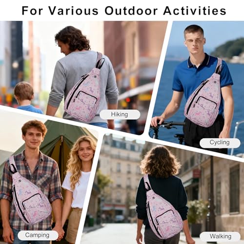 Duryarhall Sling Bag for Women Crossbody Chest Bag Convertible from Left to Right, Water Repellent Gym Backpack, Anit Theft, Unicorn Pink - image 6