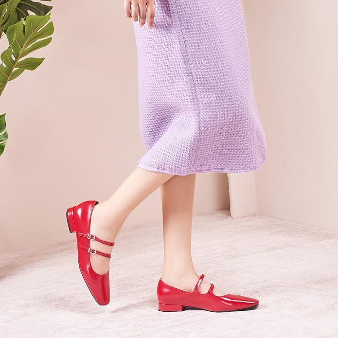 Image of C.Paravano Women's Mary Jane Shoes | Ballet Flats | Women's Flats | Square Toe | Flat Shoe | Block Heel