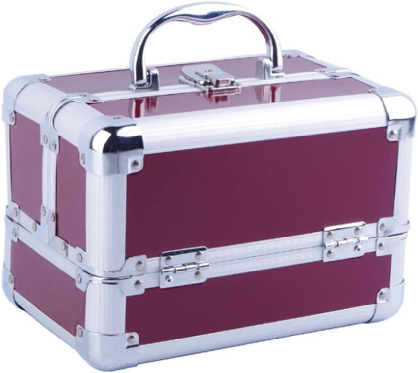 Makeup Professional Adjustable - 4 Trays Cosmetic Cases Makeup Storage Box with Lock and Compartments,23x15x16cm,Gray (Red)