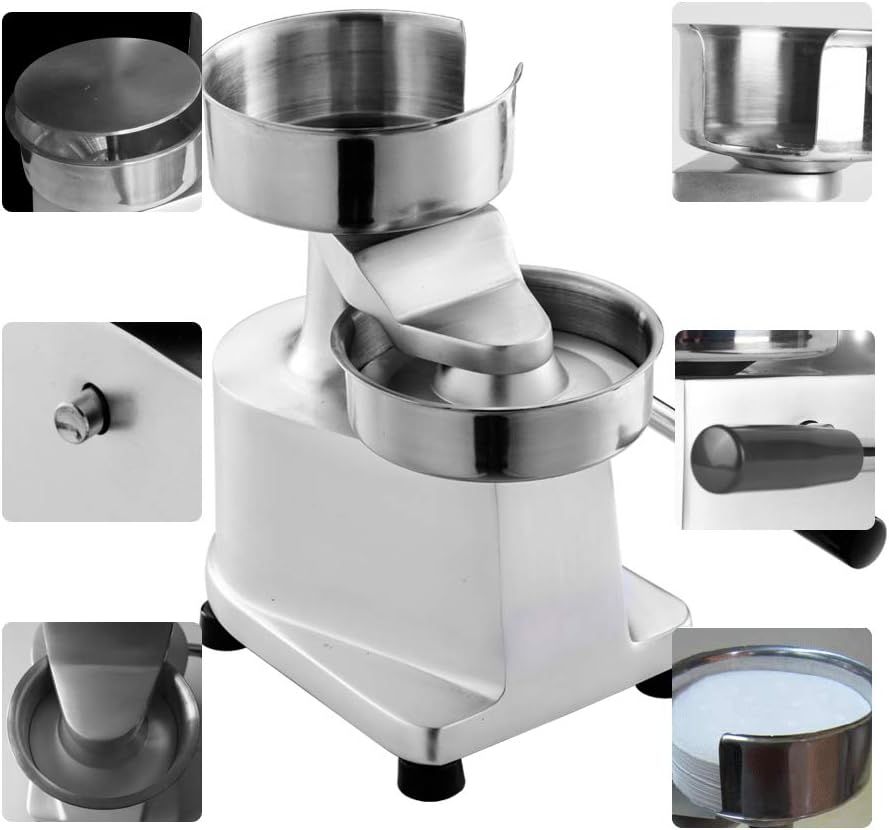 Zica 5 inches/130mm Sliver Commercial Hamburger Press Patty Maker Heavy Duty Meat Forming Processor, Stainless Steel Bowl, Includes 500 Pcs Patty Papers