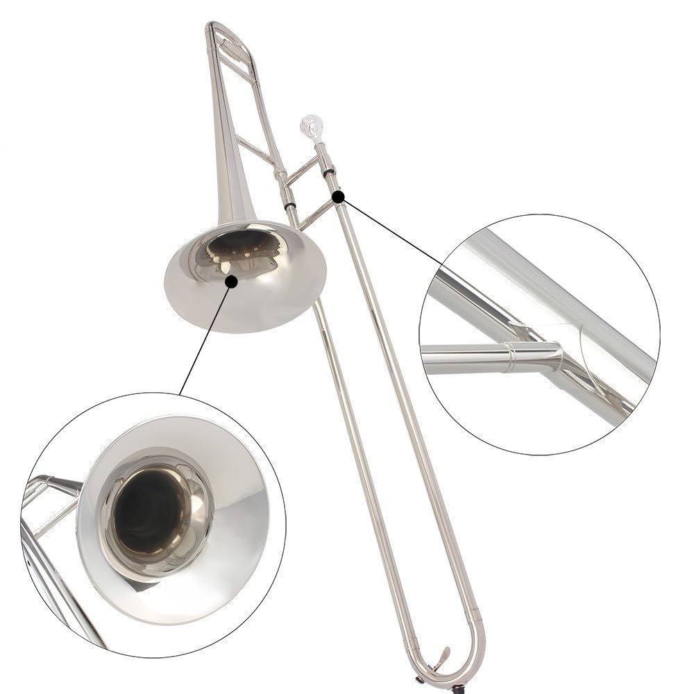 Emajor B-alto Trombón, Instrumento Musical Trombón Banda Profesional Latón, con Estuche (Blanco)