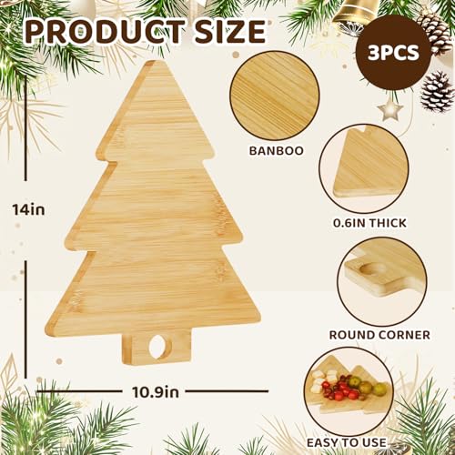 2 pcs tabla de cortar con forma de árbol de Navidad de bambú miniatura 2