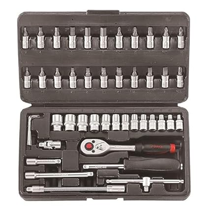 Force 2462 Socket Set - 46 Piece Comprehensive Tool Kit with Drive Sockets, Ratchets, and Extensions for Auto Repair and Maintenance