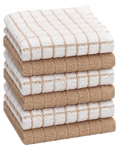 Image of Bumble Dish Cloths (6 Pack) | 12 inch x 12 inch | 100% Cotton Kitchen Towels | 405 GSM | Soft, Highly Absorbent & Durable Dish Towels for Kitchen | Tan