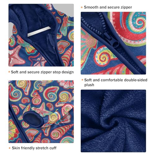 Starfish Conch Toddler Fleece Jacket Baby Boys Hooded Zipper Long Sleeve Thick Warm Outerwear 3-10 Years3