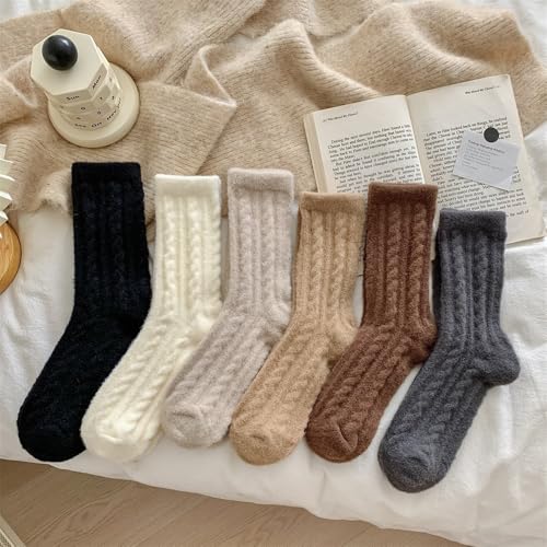 Image of Kelabia Women Fuzzy Socks Warm Fluffy Soft Japanese Thick Slipper Cute Aesthetic Fleece Long Socks