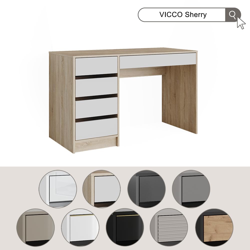 Vicco tavolo da toeletta Sherry, Bianco lucido, 120 cm senza specchio
