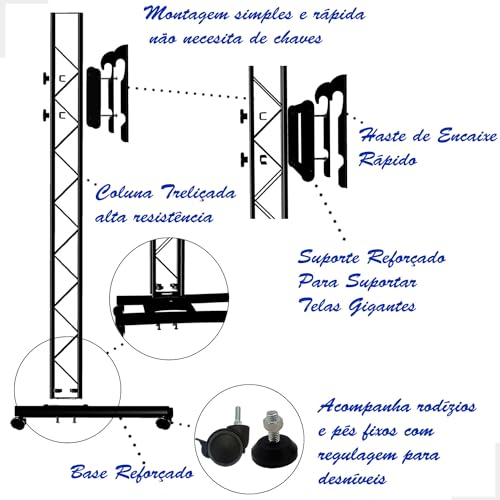 Suporte Pedestal Para Tv Tela Grande Gigante Tv Touch 50 55 60 65 70 75 80 85 86 Polegadas Até 65kg