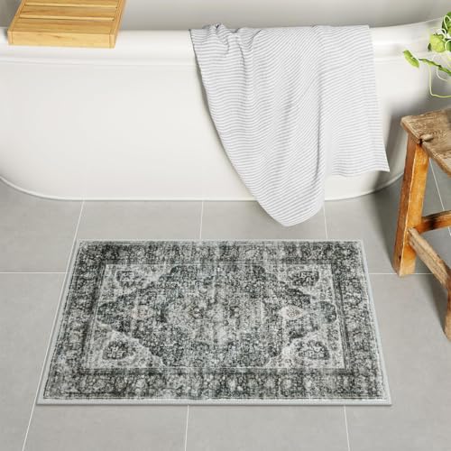 Uphome Boho Bathroom Rugs, Distressed Farmhouse Brown Bath Mat, Comfy