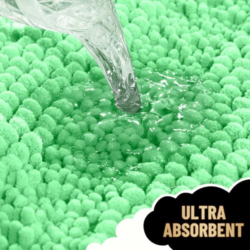 Image of OLANLY Thick Bathroom Rugs 36x24, Extra Soft Absorbent Chenille Striped Bath Rugs, Rubber Backing, Machine Wash Dry, Bath Mats for Bathroom Floor, Tub and Shower, Home Decor Accessories, Mint Green