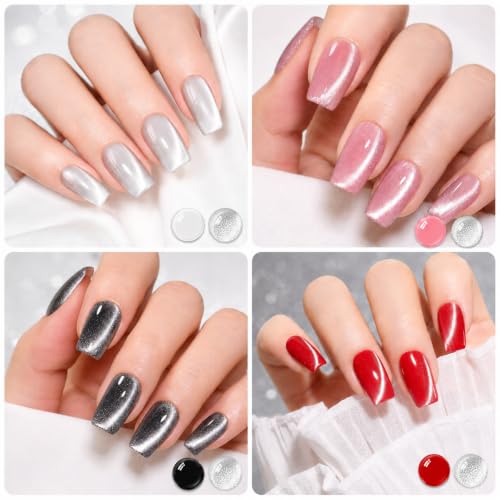 Image of Beetles Silver Cat Eye Gel Polish, 15ML Magnetic White Pearl Cat Eye Gel Nail Polish, Shimmer Glass Clear Effect for French Nail Art, Soak Off UV LED Gel Polish for Salon DIY Manicure
