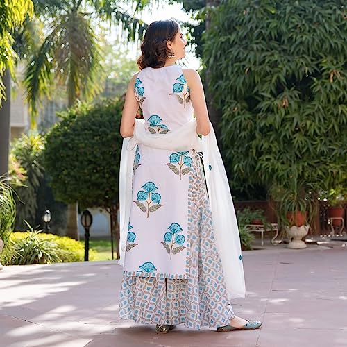 Image of Sidhidata Women's Cotton Blend Printed Straight Kurta Sharara Set With Embroidered Dupatta
