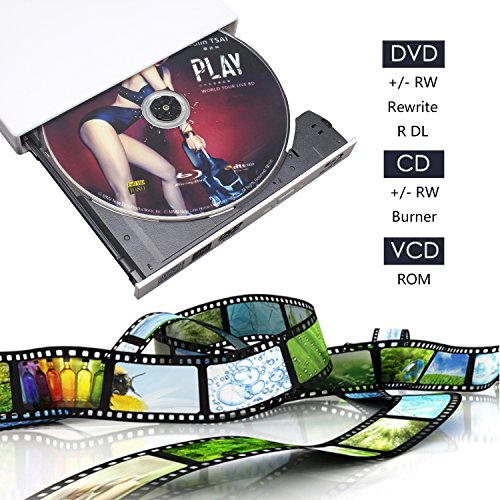 External Blu-ray DVD CD Drive USB 2.0 3D Blu-Ray Player Portable CD/DVD-ROM Burner BD-ROM for PC Compute Desktop Notebookr (White) - Thumbnail 5
