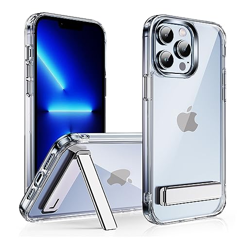 CEDO Kickstand for iPhone 13 Pro Case 3-Way Adjustable with Metal Stand Military-Grade Shockproof Bumper Slim Transparent Acrylic Back Cover Crystal Clear Design for iPhone 13 Pro