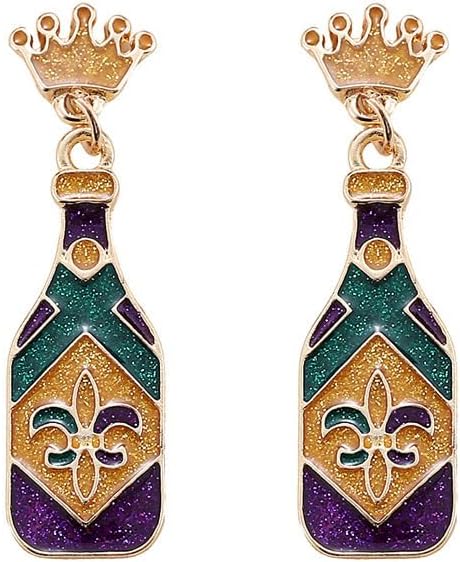 Mardi Gras Earrings Shiny Mask Crown Dangle Earrings Fleur De Lis Carnival Stud Earrings Fat Tuesday Parade Party Accessory Gifts