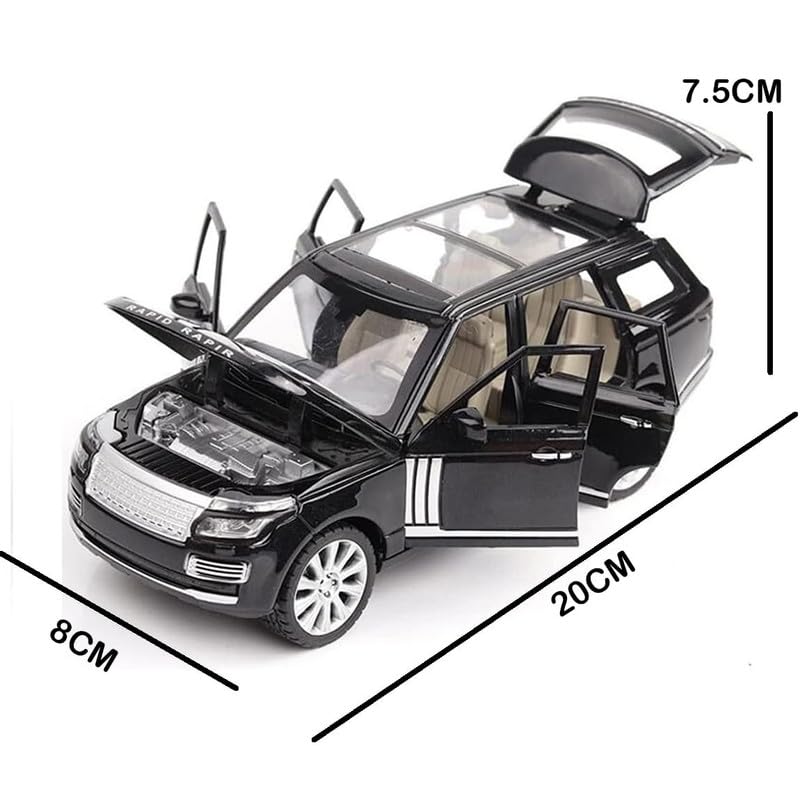 Image of PINQUE Kids New Car 1:24 Refender Diecast Alloy Metal Pull Back Car with Openable Doors Music Sound and Light Vehicle Toy Car for Boys (Black)