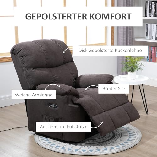 HOMCOM Elektrisch Fernsehsessel Relaxsessel mit Aufstehhilfe, Liegefunktion, USB-Anschluss, Gepolstert TV-Sessel mit Fußablage, Seitentasche, Braun – Bild 5