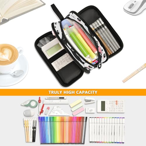 Image of Cute Panda Pattern Large Capacity Pencil Case Box Boys Girls Big Stationery Pen Bag Organizer Pencil Pouch Zipper Compartments for School Office